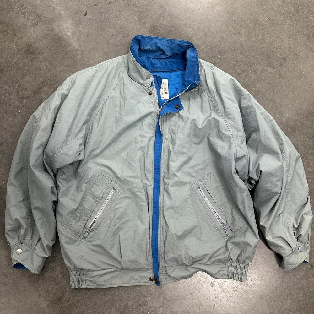 Vintage 90s London Towne gray blue Nylon Full Zip windbreaker jacket Size Large